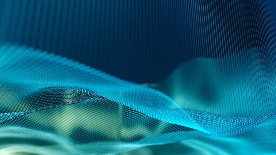 Abstract blue digital mesh and light waves suggesting structure, data and governance.